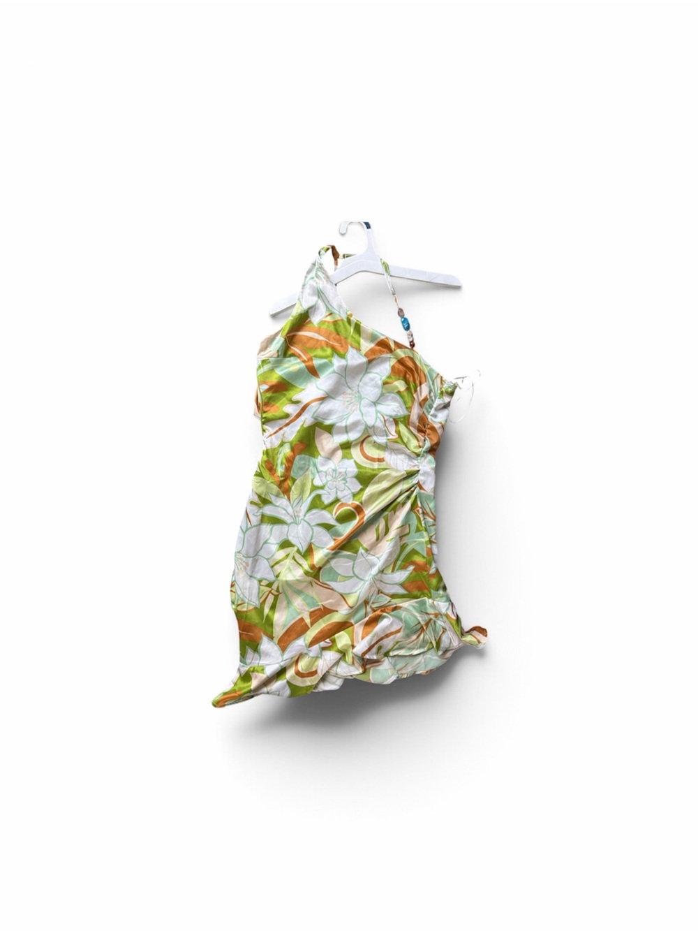 iris One-Shoulder Floral Mini Dress in Green, White and Tan